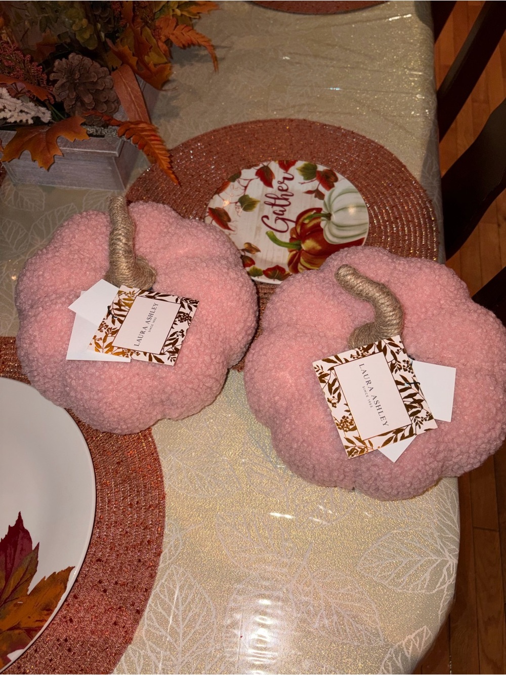 Laura Ashley Pink Plush Decorative Pumpkins - Set of 2